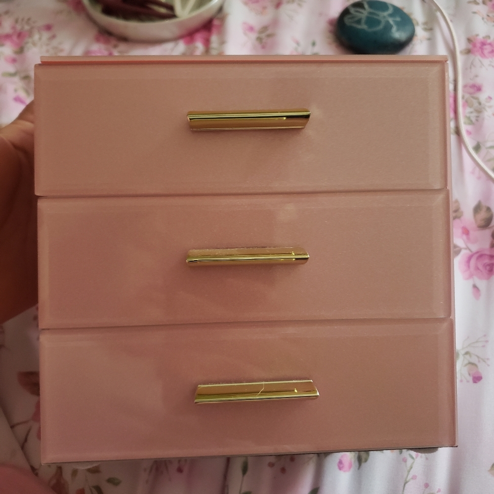New pink shimmer glass jewelry storage